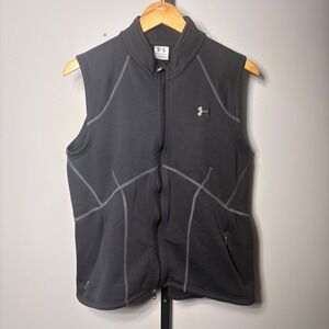 Under Armour Womens ColdGear Full Zip Vest Black Gray XL Athletic Running Layer